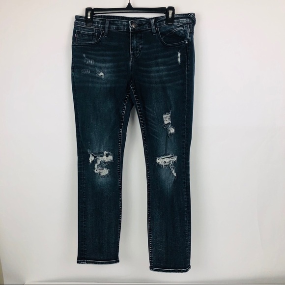VIGOSS Women’s Blue Jeans Sz 7/8 Tomboy Distressed Ripped/Torn - Picture 1 of 8